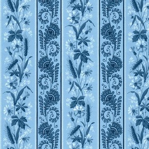 Vintage Victorian and Art Nouveau Floral Stripes - Extra Small Scale - in Carolina Blue