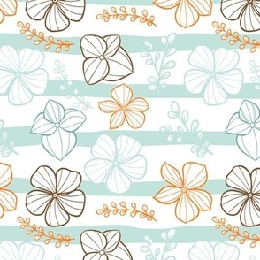 Pastel Tropical Floral on Stripes