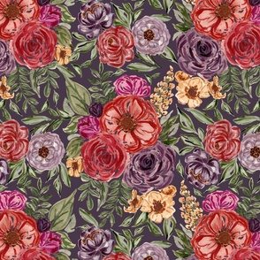 Medium - Vibrant Floral Bouquet - Dark Violet