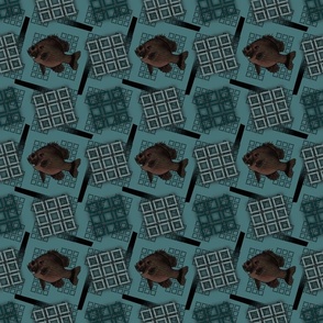 Fishing Squares with Fish on Teal