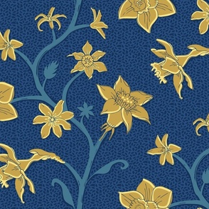 trailing flowers gold on deep cobalt blue | large scale