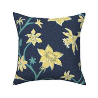 trailing flowers yellow on dark blue | large scale