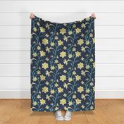 trailing flowers yellow on dark blue | large scale