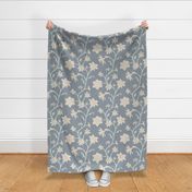 trailing flowers on grayish pastel blue | large scale