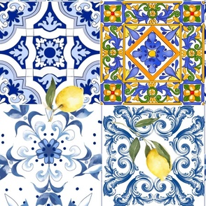 Summer ,Sicilian tiles ,majolica,lemons ,Mediterranean 