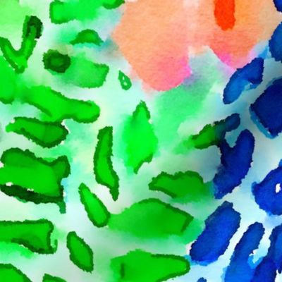 Abstract animal print, leaves and flowers watercolor
