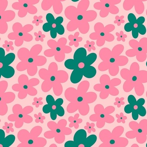 Pink and green groovy floral pattern 