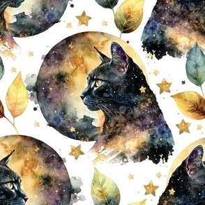 Witchy Black Cat and Moon Magic Watercolor