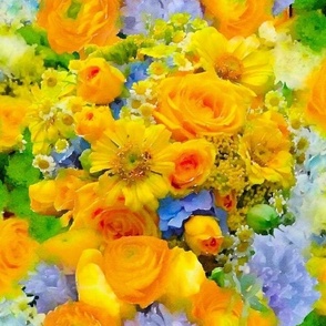 Yellow Roses and Daisies Floral Watercolor Half Drop