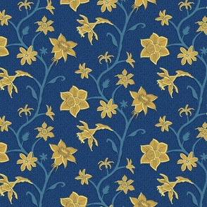 trailing flowers gold on cobalt blue | medium 