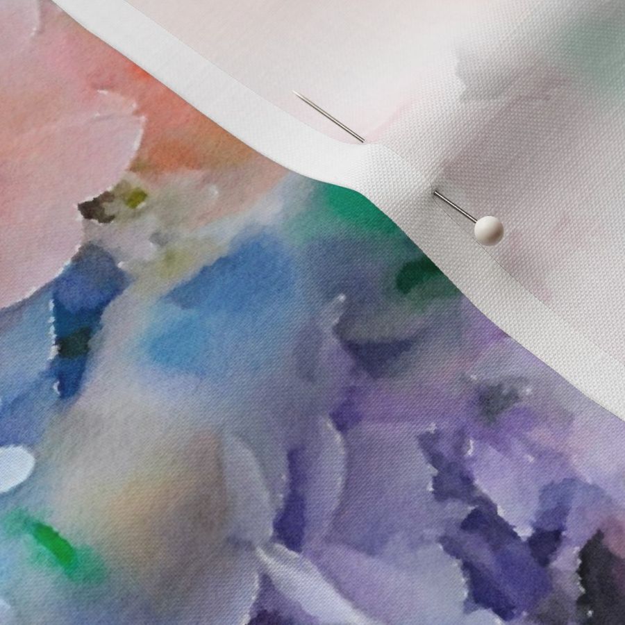 Pink Garden Peonies and Lilac Hyacinth Floral Watercolor Half Drop