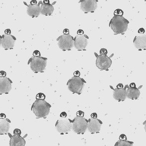 Platinum grey baby penguins - watercolor nord birds - watercolour for nursery baby kids b129-5