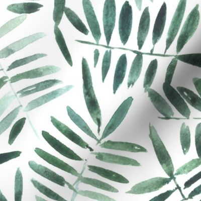 Larger scale secret jungle - watercolour leaves - nature fern - painted leaf greenery foliage b131-1