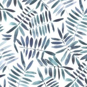 Indigo secret jungle - watercolour leaves - nature fern - painted leaf greenery foliage b131-3