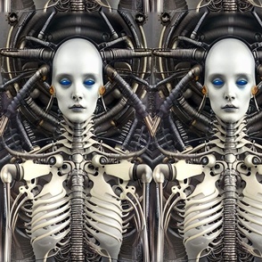 24 skeletal biomechanical bioorganic bald female woman white black cyborg robot android tentacles monsters cables wires cybernetics machine demons alien sci-fi science fiction futuristic flesh Halloween body horror scary horrifying morbid macabre spooky e