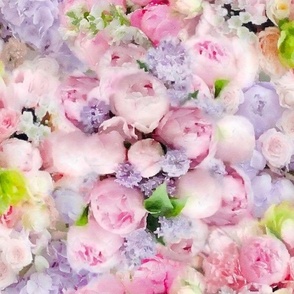 Pink Peonies and Lilac Hydrangea Floral Watercolor Half Drop