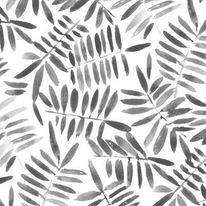 noir secret jungle - watercolour grey leaves - nature gray fern - painted leaf greenery foliage b131-7