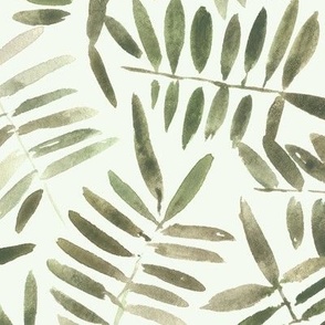 khaki secret jungle - watercolour leaves - nature fern - painted leaf greenery foliage b131-9