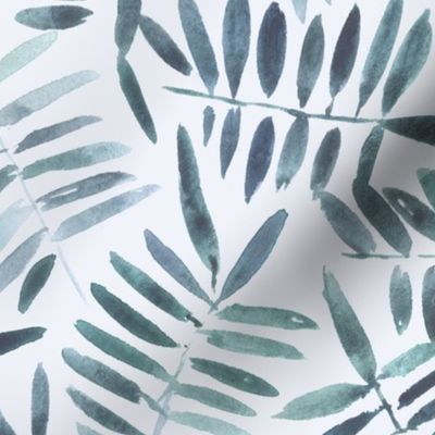 secret jungle in teal shades - watercolour leaves - nature fern - painted leaf greenery foliage b131-10