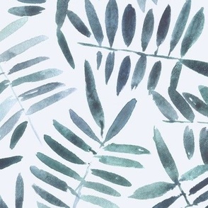 secret jungle in teal shades - watercolour leaves - nature fern - painted leaf greenery foliage b131-10