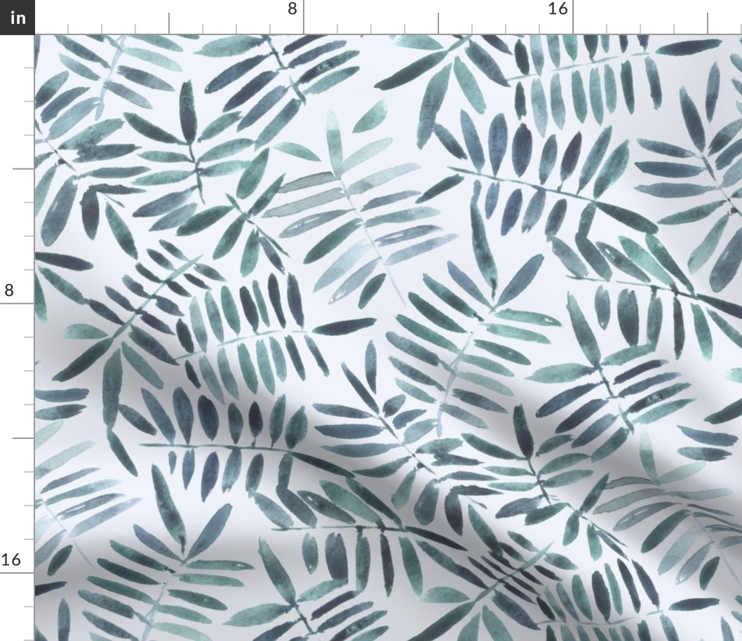 secret jungle in teal shades - watercolour leaves - nature fern - painted leaf greenery foliage b131-10