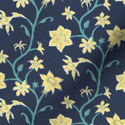 yellow trailing flowers on blue | small