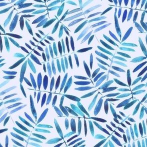 Cobalt blue and turquoise secret jungle - watercolour leaves - nature fern - painted leaf greenery foliage b131-13