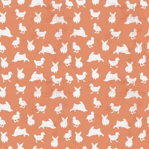 EASTER FRIENDS IN CORAL - LARGE - 9X9 BUNNIES & DUCKS