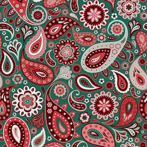 Indian Paisley Floral Pattern - Red and Green