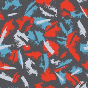 Camouflage Leaves Grey, Red, Blue