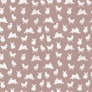 EASTER FRIENDS IN ROSE - LARGE - 9X9 - BUNNIES & DUCKS