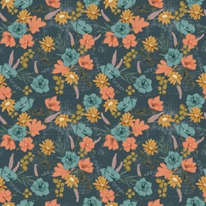 SPRING FLOWERS IN SPRUCE BLUE - LARGE - 9X9 FLORALS