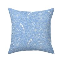 Rabbits in the Hedgerow White on Blue Small