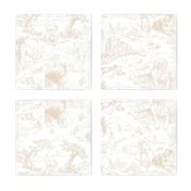 Country Dogs Toile Beige on White