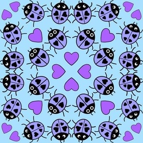 Cute purple love bugs on blue