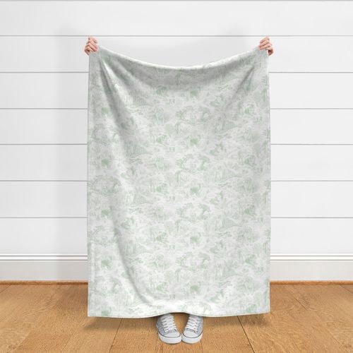 Country Dogs Toile Light Green on White