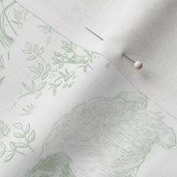 Country Dogs Toile Light Green on White