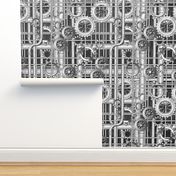 Steampunk Pipes and Gears Grayscale 50percent - 380ppi fabric 333 ppi wallpaper 307ppi giftwrap