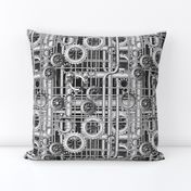 Steampunk Pipes and Gears Grayscale 50percent - 380ppi fabric 333 ppi wallpaper 307ppi giftwrap