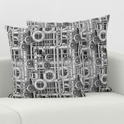 Steampunk Pipes and Gears Grayscale 50percent - 380ppi fabric 333 ppi wallpaper 307ppi giftwrap