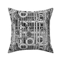 Steampunk Pipes and Gears Grayscale 50percent - 380ppi fabric 333 ppi wallpaper 307ppi giftwrap