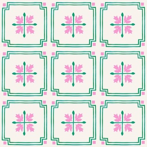 Pink and Green Vintage Tile Design / Vintage Kitchen Wallpaper / Lovely Spring Collection