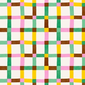 Pastel Plaid / Lovely Spring Grid Pattern / Pink, Green, Yellow, Brown Grid Design / Lovely Spring Collection