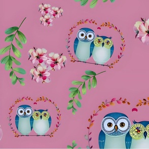 Spring Floral Owls Pink