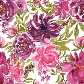 Watercolor Rose Garden in Purple and Hot Pink