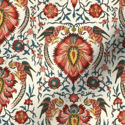 1888 Vintage Medieval Phoenix Floral by Albert Racinet - Original Colors - Ivory Coordinate