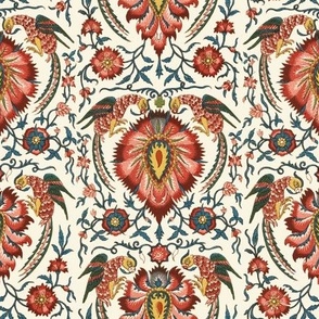 1888 Vintage Medieval Phoenix Floral by Albert Racinet - Original Colors - Ivory Coordinate