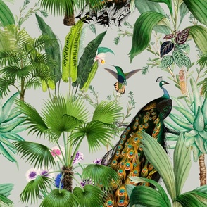 Tropical,mosaic,tiles,hummingbird,peacock,floral art.