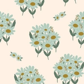 Blossom Bouquets {on Cream} Teal Boho Daisy Wildflowers