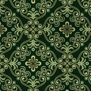 Four-Way Damask in Green, Sage, and Brown